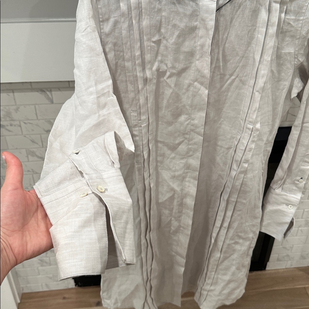 Claridge + king pale silver grey Pleated linen shirt dress - Picture 3 of 5